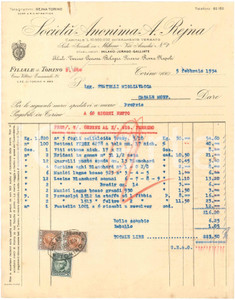 1934 TORINO Corso Vittorio Emanuele 21 - Società Anonima A. REJNA - Fattura (1)