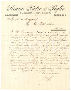 1907 SARDEGNA CALANGIANUS Lettera Pietro SANNA & Figlio vendita sugheri