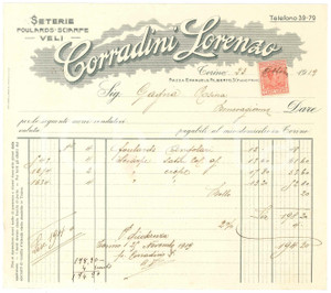 1919 TORINO Piazza Emanuele Filiberto 3 Lorenzo CORRADINI Seterie - Fattura (2)