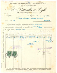 1939 ACQUI TERME (AL) - Gio. BARALIS & Figli Premiate distillerie - Fattura (3)