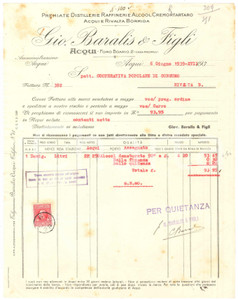 1939 ACQUI TERME (AL) - Gio. BARALIS & Figli Premiate distillerie - Fattura (4)