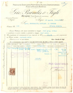 1940 ACQUI TERME (AL) - Gio. BARALIS & Figli Premiate distillerie - Fattura (4)
