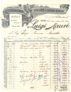 1928 MONZA Via Vittorio Emanuele 6 - Luigi MAURI maglierie -  Fattura (2)