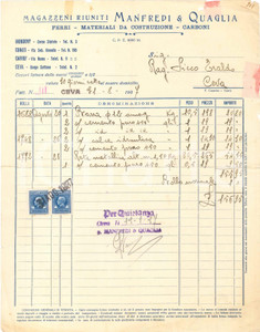 1937 CEVA (CN) - MANFREDI & QUAGLIA Materiali da costruzione - Fattura