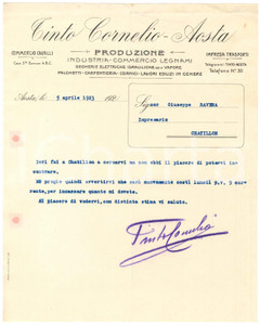 1923 AOSTA Cornelio TINTO Industria e commercio legnami - Lettera commerciale 4