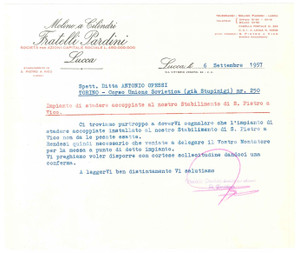 1957 LUCCA Molino a cilindri FRATELLI PARDINI Lettera commerciale 22x19 cm (1)