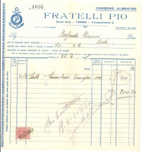 1927 TORINO Docks Dora Conserve alimentari FRALLI PIO Fattura latte concentrato