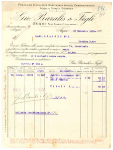 1933 ACQUI TERME (AL) - Gio. BARALIS & Figli Premiate distillerie - Fattura (2)