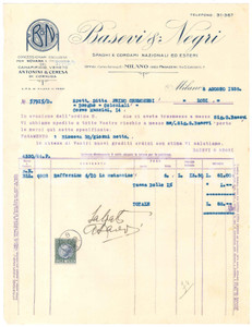 Documento originale, autentico 1935 MILANO Corso Genova 8  BASEVI & NEGRI Spaghi e cordami  Fattura 1