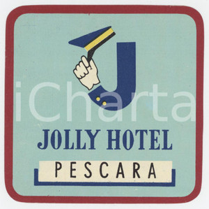 1960 ca PESCARA Jolly Hotel - Etichetta ILLUSTRATA 8x8 cm (2) Etichetta d'epoca.  GOOD/buono  Formato: 8x8 originale e autentica 1