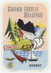 1960 ca ANDALSNES - NORWAY Grand Hotell Bellevue - Etichetta ILLUSTRATA 7x11 cm