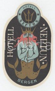 1960 ca BERGEN - NORWAY Hotel Neptun - Etichetta ILLUSTRATA 7x12 cm