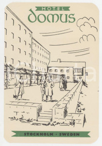 1960 ca STOCKHOLM - SWEDEN Hotel Domus - Etichetta ILLUSTRATA 7x11 cm