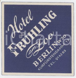 1950 ca BERLIN Kurfuerstendamm - Hotel Fruehling am Zoo - Etichetta 6x6 cm