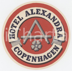 1960 ca COPENHAGEN Hotel Alexandra - Etichetta ILLUSTRATA 10x10 cm