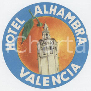 1970 ca VALENCIA Hotel Alhambra - Etichetta ILLUSTRATA 8x8 cm (4) Etichetta d'epoca.  FAIR/discreto lieve abrasione al margine destro Formato: 11x7 originale e autentica 1