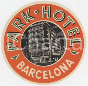 1960 ca BARCELONA Park Hotel - Etichetta ILLUSTRATA 11x11 cm