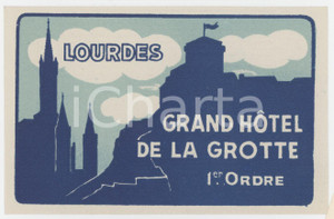 1930 ca LOURDES Grand Hotel de la Grotte - Etichetta ILLUSTRATA 11x7 cm (1) Etichetta d'epoca.  GOOD/buono  Formato: 11x7 originale e autentica 1