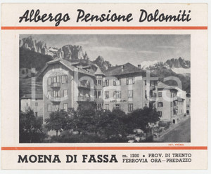 1950 ca TURISMO VAL DI FASSA - MOENA - Albergo pensione DOLOMITI *Pieghevole