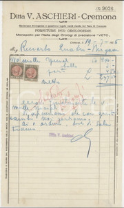 1926 CREMONA Ditta V. ASCHIERI Forniture per orologerie *Fattura commerciale (5)
