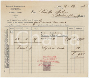 1914 COMO Via Milano 40/42 - Ercole GIAMMINOLA Fabbrica saponi - Fattura