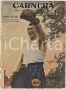 1933 Primo CARNERA Campione mondiale pugilato - Rivista monografica 34 pp.  Rivista d'epoca illustrata, anno I n&deg; 2.Supplemento a "Il Secolo Illustrato".PAGINE: 34 VERY POOR/gravemente danneggiato buone condizioni interne, ma strappi e mancanze in copertina, quasi completamente distaccata dal fascicolo Formato: 21x27 cm originale e autentica 1