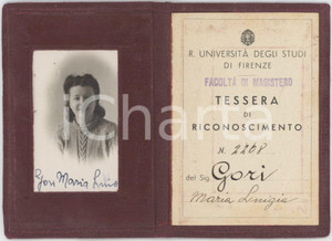 Oggetto da collezione cartaceo 1940 UniversitÃ  di FIRENZE  FacoltÃ  MAGISTERO  Tessera Maria Luigia GORI 1