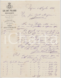 1884 SARDEGNA SASSARI Ditta Giovanni Antonio POLANO vini sardi - Lettera Lettera commerciale d'epoca, manoscritta, su carta intestata.PAGINE: 1 FAIR/discreto piegature d'epoca con fioriture  originale e autentica 1