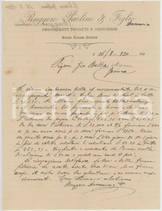 Manoscritto, lettera originale 1920 SARDEGNA SANTA TERESA DI GALLURA Ditta Ruggero PAOLINO Tessuti  Lettera 1