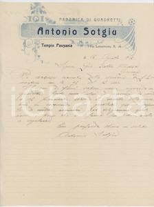 1907 SARDEGNA TEMPIO PAUSANIA Lettera Antonio SOTGIU per quadretti sughero
