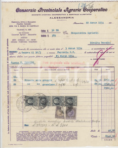 1934 ALESSANDRIA Consorzio Provinciale Agrario Cooperativo - Fattura 21x26 cm