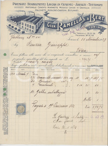Documento originale, autentico 1923 TORINO  RAMELLA & BERT  Lavori in cemento  Asfalti Fattura 1