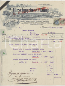 Documento originale, autentico 1923 TORINO Piazza Solferino 9  HIRSCHGARTNER & KAMP Cinghie Fattura 1