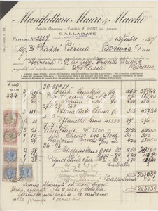 1927 GALLARATE Manifattura MAURI E MACCHI Fattura per flanella 21x28 cm