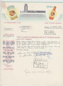 1954 ROMA Via Nazionale 46 - MASSALOMBARDA spa YOGA Succhi di frutta - Lettera
