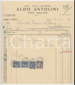 1931 TORINO Via Bertola 47 - Aldo ANTOLINI Amidi Saponi Profumerie - Fattura 1