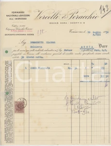Documento originale, autentico 1930 TORINO Docks Dora VERCELLI & PERACCHIO Formaggi all ingrosso  Fattura 4 1