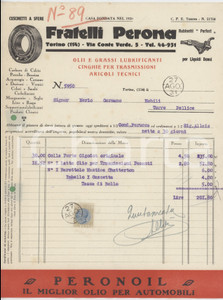 Documento originale, autentico 1931 TORINO Via Conte Verde 5  Fratelli PERONA Fattura per colla GIGODOT 21x28 1