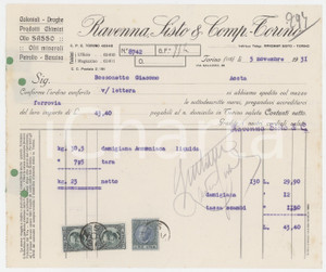 Documento originale, autentico 1931 TORINO Via Saluzzo 88  RAVENNA SISTO & Comp.  Fattura per ammoniaca 1
