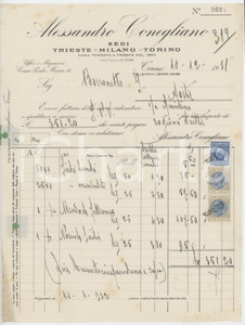 Documento originale, autentico 1931 TORINO Corso Ponte Mosca 15 Alessandro CONEGLIANO  Fattura 6 1