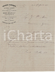 1880 NICE - BONET, BELLON & C. - Fabrique de Bouchons - Lettera carico sughero