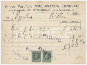 1940 STRADELLA (PV) - Ernesto MIGLIAVACCA Antico Pastificio - Fattura