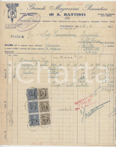 1943 PIACENZA Via S. Bartolomeo 40 A - Grandi Magazzini di A. BATTISTI - Fattura