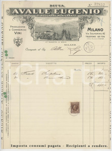 1939 MILANO Via Solferino - Eugenio AVALLE Produzione e commercio vini - Fattura