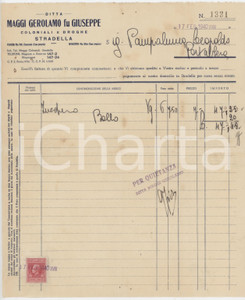 1940 STRADELLA (PV) - Ditta Gerolamo MAGGI fu Giuseppe Coloniali Droghe *Fattura