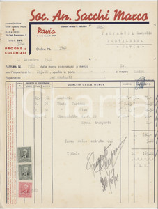 1940 PAVIA V.le Isola di Malta - Soc. An. Marco SACCHI Droghe Coloniali *Fattura