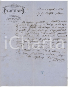 1884 PARMA Strada Santa Lucia 32 - Fratelli CARPI Negozio formaggi - Lettera