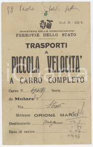 1929 FERROVIE DELLO STATO Trasporti a piccola velocità - Ricevuta carro completo