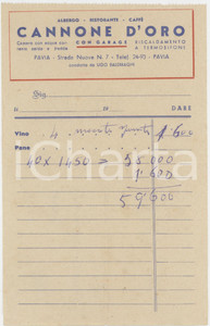 Documento originale, autentico 1955 ca PAVIA CafféRistorante CANNONE D ORO   Conto manoscritto 1