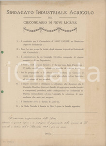 Documento originale, autentico 1919 NOVI LIGURE Sindacato Industriale Agricolo  Lettera di costituzione 1